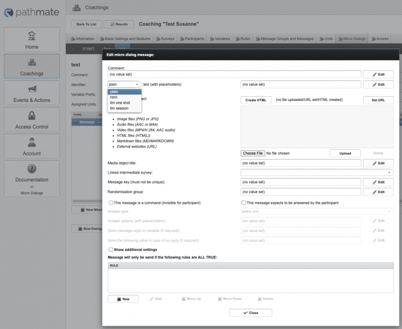 dropdown selection for llm session