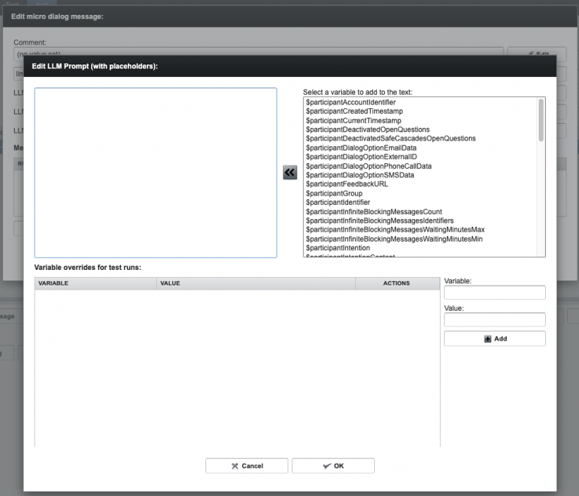 Screenshot for editing LLM prompt