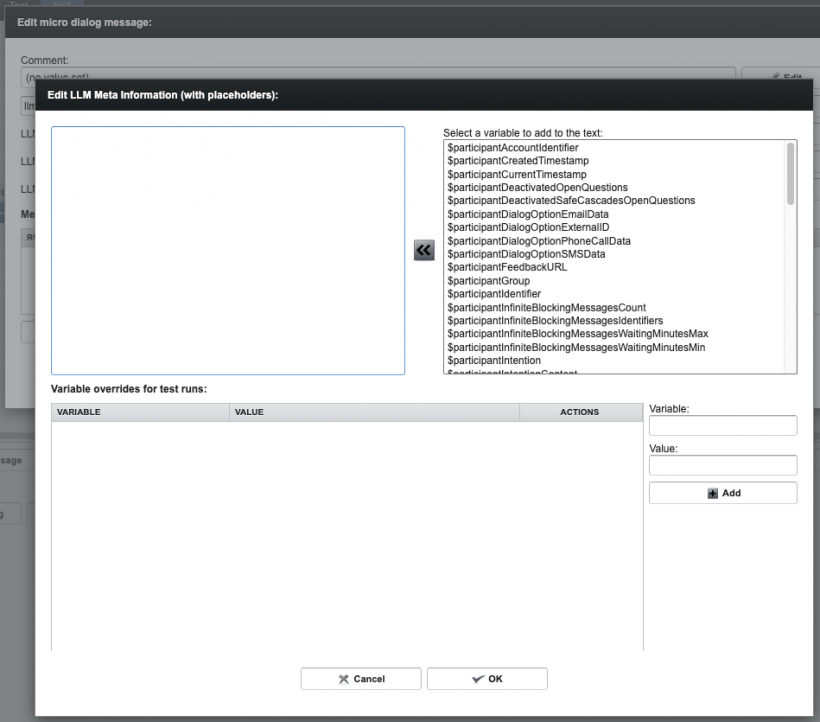 Screenshot for editing LLM prompt